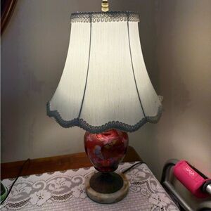Fenton cranberry hand painted lamp